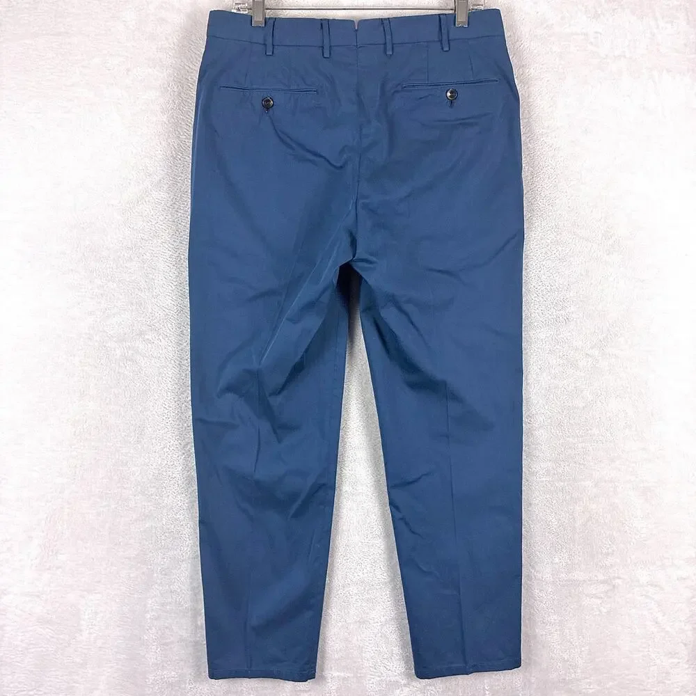 PT Torino Pants Mens 48 (32x28) Blue Silkchino Pleated Preppy Luxury Classic